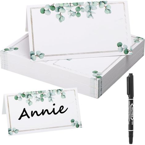 50 Pièces Cartes de Lieu de Table D'Eucalyptus Cartes, Pliante Placement en Papier Cartes Nom de Tente, Marque-Places de Table de Mariage pour Réceptions Fêtes Evénements (1/5)