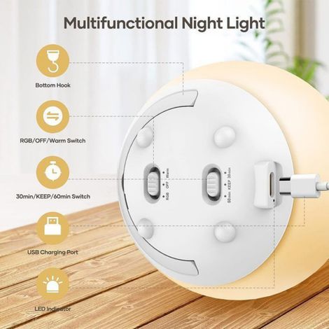 Veilleuse - LED Rechargeable USB - Lumière Chaude Dimmable et 7 Couleurs - Pour Chambre d'Enfant - 8,5 x 8,5 x 8,3 cm - 1 Pièce (1/4)