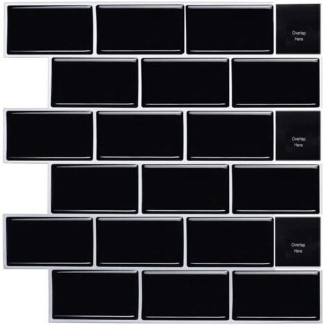 5 Pièces Plus épais Credence Adhesive pour Cuisine Salle de Bain, Faux Carrelage Adhesif Mural Noir Credence Cuisine Adhesive, ImperméAble 3d Dalle PVC Adhesive Murale, (1/4)