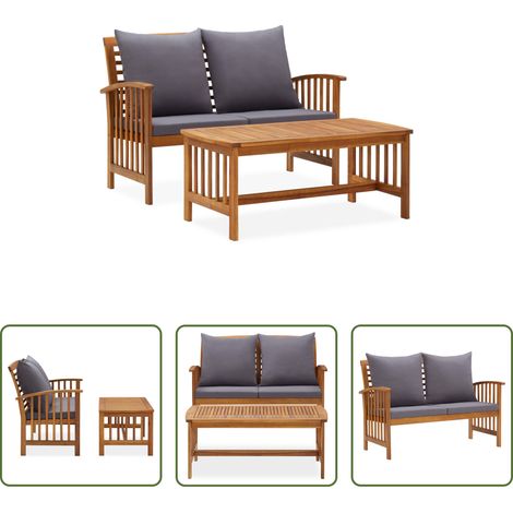 vidaXL Table basse - Salon de jardin 2 pcs avec coussins bois d'acacia solide (1/5)