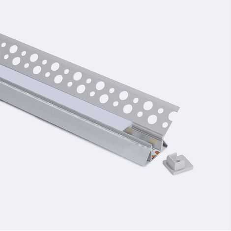 Profilo in Alluminio Integrazione Cartongesso con Coperchio Continuo per Angolo Interno Striscia LED fino a 9 mm Bianco traslucido Alluminio 2 m