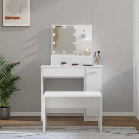 Ensemble de coiffeuse et Miroir avec LED,Style Moderne Blanc Bois d'ingénierie -BV14805 (1/5)