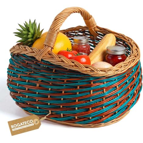 BOGATECO Panier en Osier Tressé pour Courses et Pique Nique 40cm (1/5)