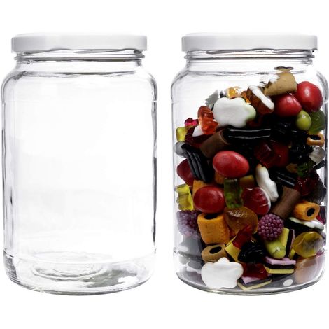 Lot de 2 bocaux en verre de 1,7 l avec couvercle à vis, bocal en verre avec étiquettes (blanc). (1/5)