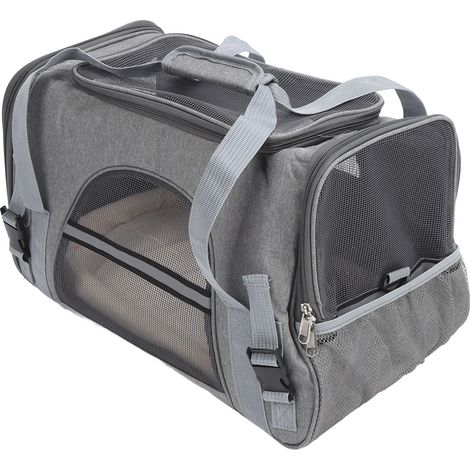 Sac de transport pour animaux de compagnie en maille respirante pour chat, sac de transport pliable et portable pour chien, grande capacité, idéal pour les voyages, le camping et le shopping (gris) (1/5)
