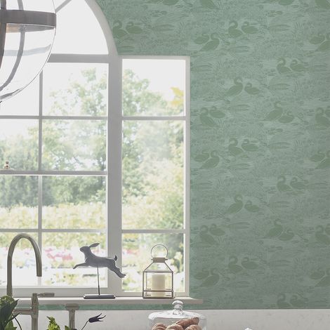 Papier peint intissé Laura Ashley Swans Jade 1005 x 52cm Vert