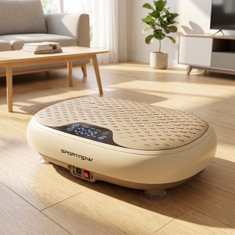 Plateforme Vibrante, 20 Niveaux de Vitesse, 3 Programmes, Écran LED et Télécommande, 46 x 33 x 13,5 cm, Beige (1/5)