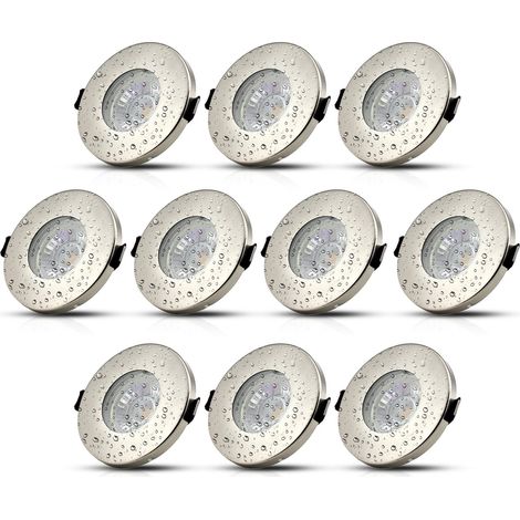 Spot LED Encastrable Salle de Bain GU10,10x 5W Blanc Neutre 4500K Trou 60-68mm,Plafonnier Encastré COB Inox 220V,Avec 4 Cadre Spot encastrable,Ampoules douille gu10 (1/5)