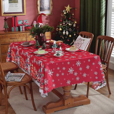 Nappe de Noël rectangulaire en polyester imperméable, imprimée numériquement, 12150 x 180 cm, 400 g/m², idéale pour les fêtes et les réunions de famille. (1/5)