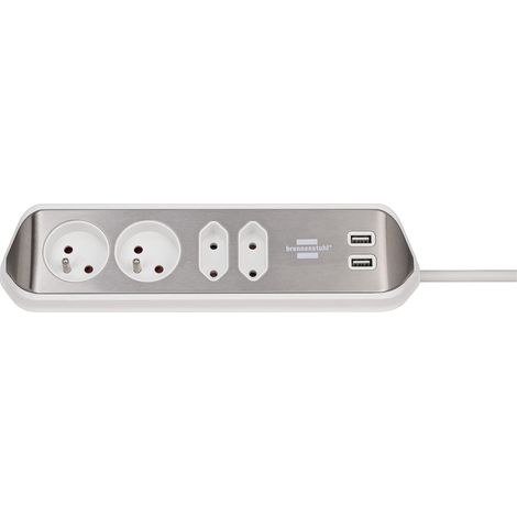 Brennenstuhl® Estilo - Regleta de 4 enchufes para Cocina y Oficina, con Sistema de Carga