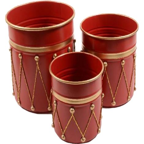 Ceste in metallo con rifiniture in oro per decorazioni natalizie set da 3 -Rosso