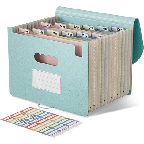 Dokumentenmappe A4 12 Fächer, Weizenstroh Fächermappe Ordner Sortiermappe Bunte Datei Organizer, Akkordeon Aktenmappe Ordnungsmappe, BPA-frei, für Schule/Zuhause/Büro, Himmelblau (1/5)