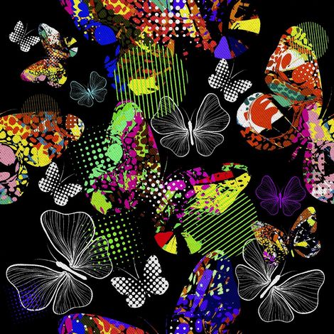 Tela Oxford decorativa para exteriores - Motivo de mariposa sobre fondo negro I DX433 (1/5)