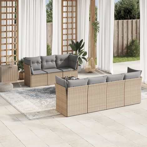 8-tlg. Garten-Sofagarnitur mit Kissen Beige Poly Rattan (1/3)