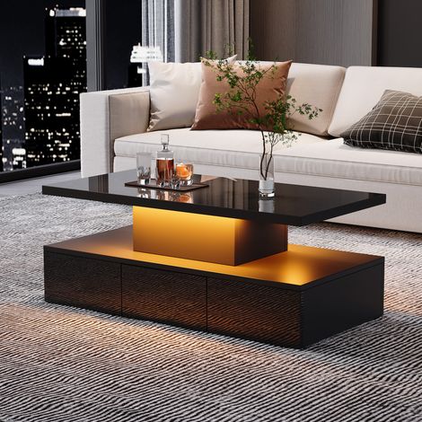 Wohnzimmertisch Couchtisch LED 100 50 39 cm Schwarz OKMYHOME (1/5)