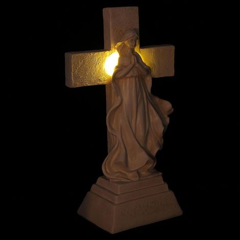 Statue D'ange en Résine avec Lumière Solaire Croix Lumineuse pour Tombe Lampe Funéraire Étanche à Énergie Solaire Décoration Extérieure de Cimetière pour Jardin Éclairage LED (1/5)