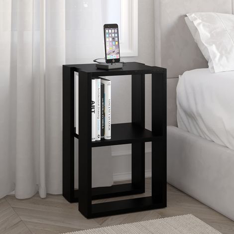 Lonie Modern Bedside Table Bedroom Furniture - Black Bute (1/4)