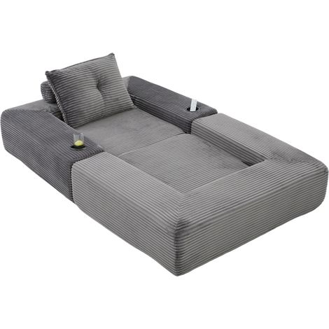 Divano letto pieghevole in velluto a coste grigio con tasca laterale e portabicchiere MODENUIT (1/5)