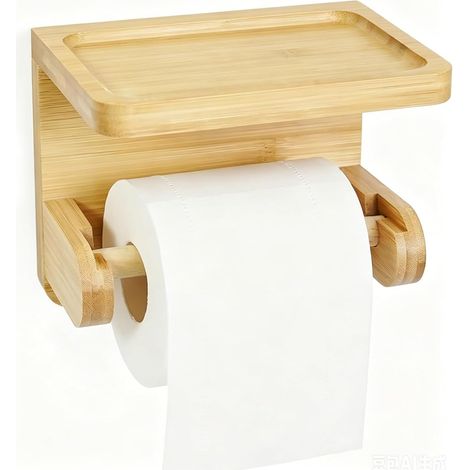 Porte Papier Toilette Bois, Derouleur Papier Toilette Murale Bois, Porte-Papier Hygiénique à Installation Rapide pour Coller ou Percer, pour dans Salle de Bains, Toilet (1/5)