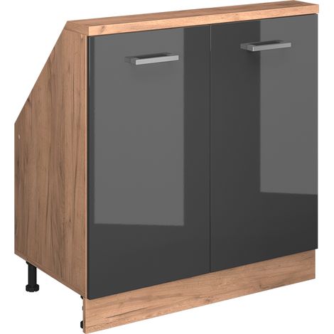 Armario para techo inclinado Rion, Antracita brillo intenso/roble dorado eléctrico, con 2 puertas, Vicco