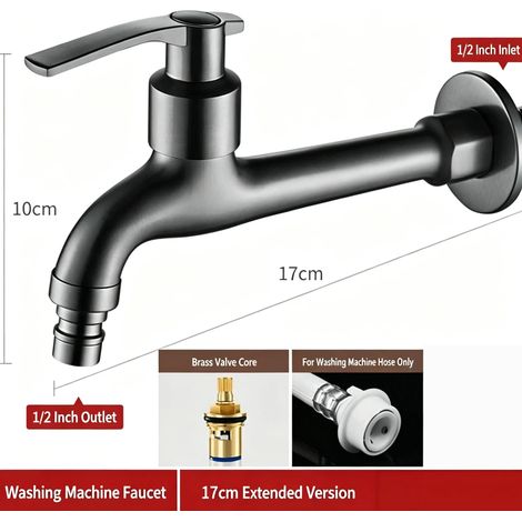 Robinet mural en acier inoxydable gris anthracite, robinet extérieur à long bec pour buanderie, évier à serpillière et robinet pour machine à laver (1/5)