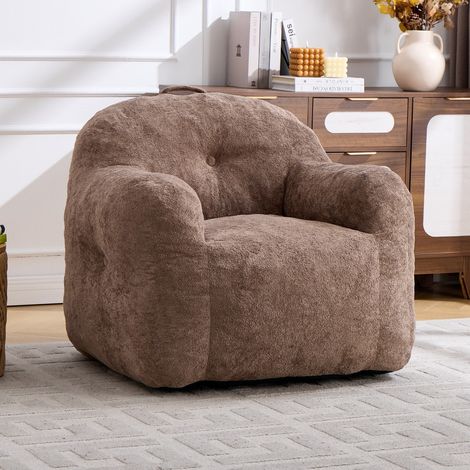 Fauteuil pouf kaki 95x95x79 cm en fausse fourrure garni mousse déchiquetée avec accoudoirs, salon chambre lecture, pas de montage (1/5)