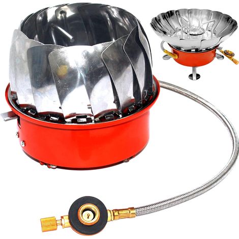 Réchaud Camping - Poêle Gaz Portable Ultra-Léger avec Coupe-Vent - Compatible Cartouche Butane 7/16 - Pliable pour Randonnée Trekking Barbecue Extérieur - 1 Pièce (1/5)