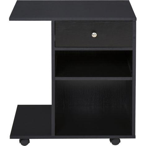 Porta Stampante mobile en bois noir 1 tiroir 2 étagères CPU étagère bureau 60x40x68.5cm