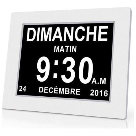 8-Zoll-LCD-Digitaluhr mit Kalender, Datum, Wochentag und Uhrzeit – Alzheimer-Uhr – Ideal für Eltern, Großeltern und Kinder – Weiß (1/5)