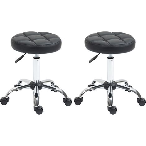 Pack de 2 taburetes con ruedas regulables en altura, negro, Ø35,5 x 48-63 cm (1/5)