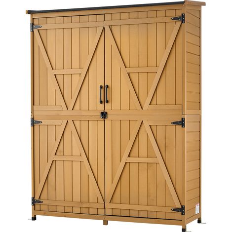 Mophorn Armoire de jardin 125,5x162,5 cm, meuble rangement extérieur marron, pour terrasse, balcon ou porche, résistante eau, toit incliné, étagère ajustable, base surélevée et portes sécurisées (1/5)