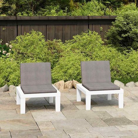 vidaXL Sillones de jardín con cojines 2 unidades plástico blanco (1/5)