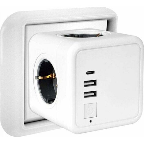 Multiple USB Outlets, Cube Wall Power Strip with 4 Outlets, 2 USB Power Ports, 1 Type-C Port, 7-in-1 USB Power Strip with Switch, USB Wall Charger for Home (1/4)