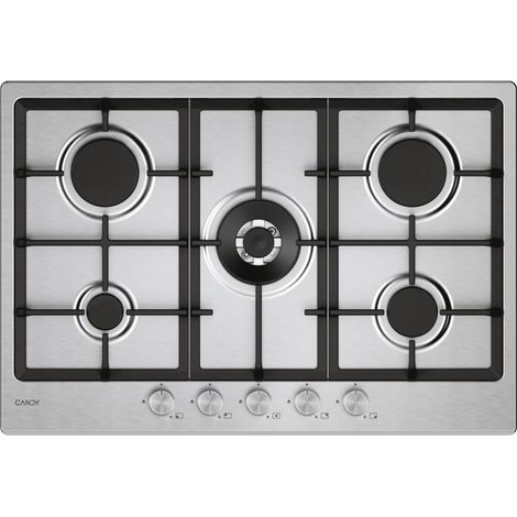 Candy Moderna CHG74WTX Horno de gas empotrado de acero inoxidable de 74,5 cm y 5 quemadores