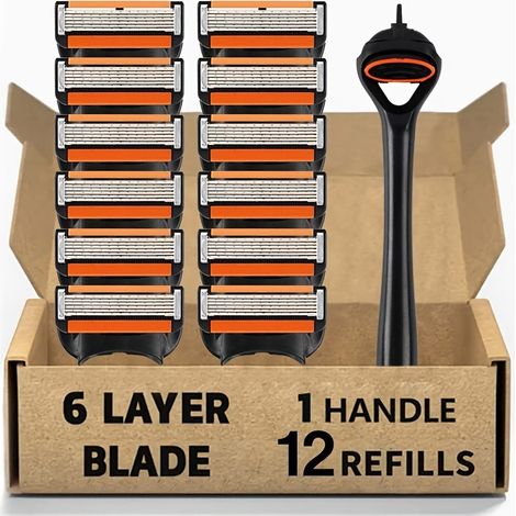 rasoir electriques hommes-Pour rasoirs pour hommes ,Lame Ultra-Mince à 6 Couches en Acier Inoxydable Lavable – Porte-Lame Orange 1 + Lames Orange 12 (1/4)