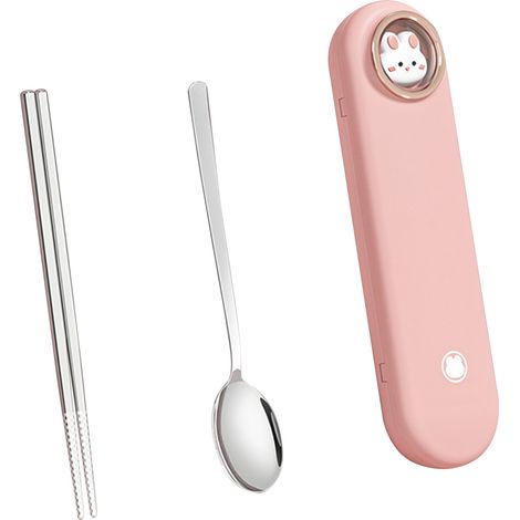 Kit de Cuillère et Baguettes avec Étui de Voyage, Baguettes et Cuillère en Acier Inoxydable, Ustensiles de Transport pour Maison Travail Extérieur Rose (1/5)