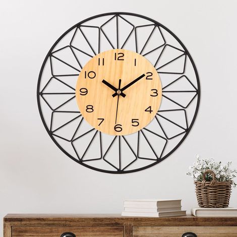 Giant Wooden and Metal Wall Clock 50 cm Silent Wall Clock without Tic-Tac Modern Design for Living Room Bedroom Kitchen Office Large Wall Clock (1/5)