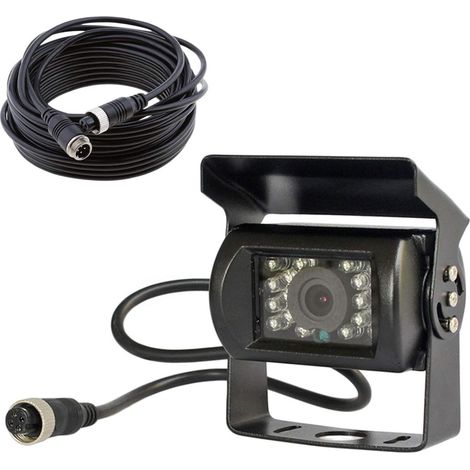 Rückfahrkamera 12 V-24 V 4-polig für Bus, LKW, Anhänger, sehr robust, 18 Infrarot-LEDs, Nachtsicht, wasserdicht, mit 15 m 4-poligem Kabel