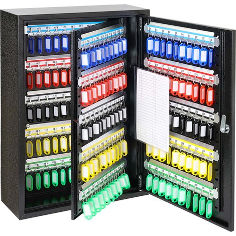 HMF Schlüsselschrank groß aus Stahl, abschließbarer Schlüsselkasten für Büro, Verwaltung oder Fuhrpark, 200 Schlüsselhaken, 55 x 38 x 14 cm, Schwarz
