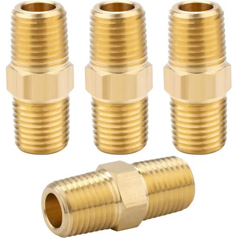 Raccords hexagonaux mâles 1/4 NPT x 1/4 NPT en laiton massif, raccords adaptateurs pour tuyaux en laiton massif, connecteurs à embouts égaux, 4 pièces