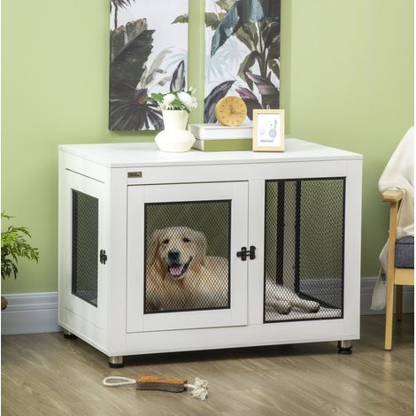Cage pour chien avec tapis, 2 portes, blanc et noir HAVRYA (1/3)