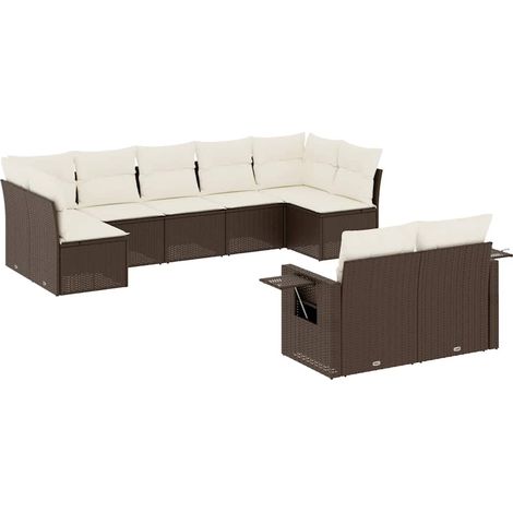 Set de sofás de jardín 9 pzas y cojines ratán sintético marrón vidaXL (1/5)