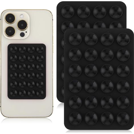 Lot de 2 Supports Téléphone Silicone - Ventouse Adhésive Mains Libres - Antidérapant Pour Smartphone - Noir - 8x5,6cm (1/5)