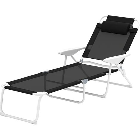 Transat pliant dossier réglable 4 positions appui-tête jardin noir 120 kg