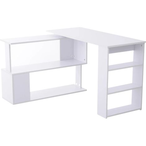 Escritorio para ordenador en forma de L, fácil montaje, blanco. (1/2)