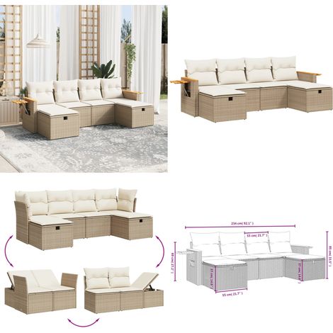 Salon de jardin avec coussins 6 pcs beige résine tressée - Ensemble Salon De Jardin - Salon De Jardin Extérieur - Mobilier De Jardin - Fauteuil De Jardin - Table Basse Jardin - Home & Living (1/4)