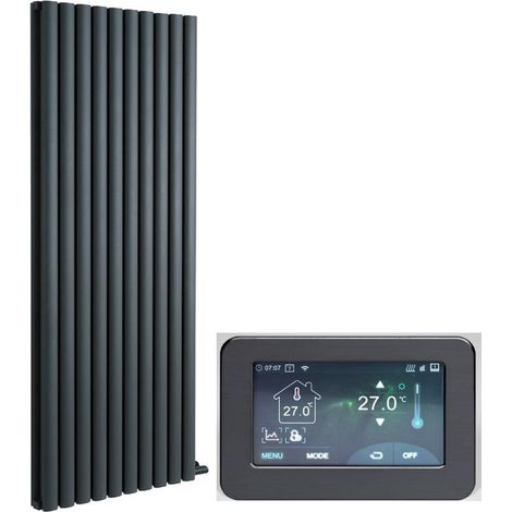 Milano Aruba Ardus Anthracite 1784mm x 590mm Double Panel Dry Heat Vertical Oval Panel Electric Radiator - Touchscreen Wi-Fi Thermostat
