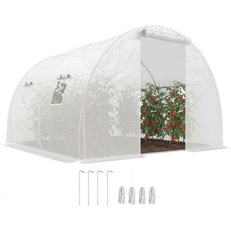Serra a tunnel di 9 m² con 4 finestre, porta avvolgibile con cerniera, struttura in acciaio zincato, telo di copertura in PE bianco 3 x 3 x 2 m. (1/5)