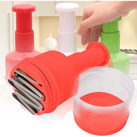 Küchen-Knoblauchpresse, Handhacker, Gemüseschneider, Zwiebelschäler (Rot) (1/5)