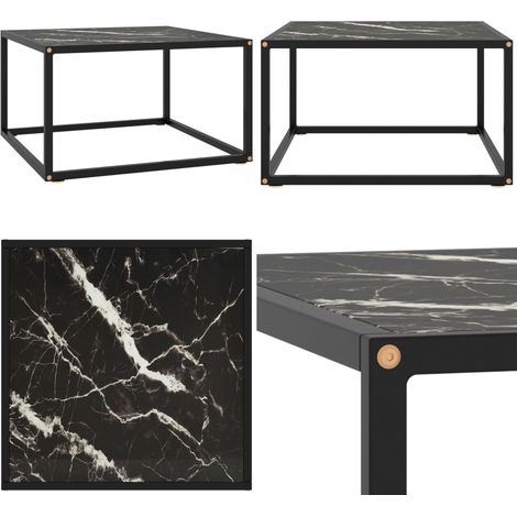 Table basse Noir avec verre marbre noir 60x60x35 cm - Table Basse - Meuble Salon - Table D'appoint - Design Moderne - Verre Trempé - Home & Living (1/5)
